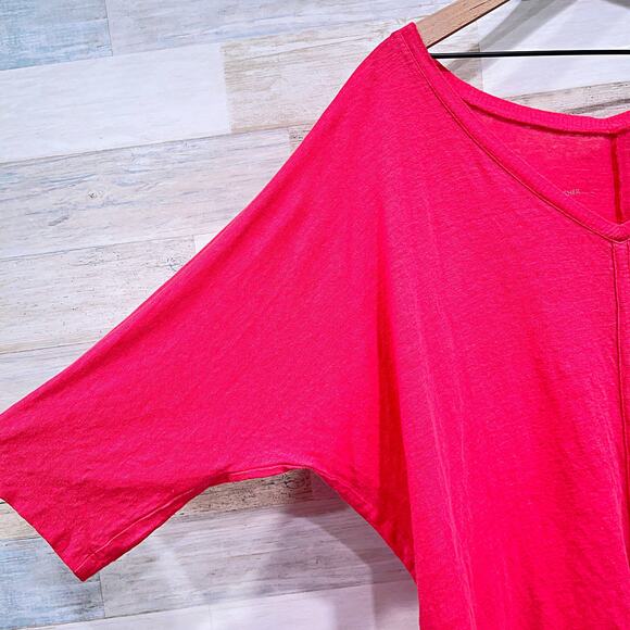 Eileen Fisher 100% Linen V Neck Dolman Sleeve Top Pink Relaxed Fit Womens Large - Picture 3 of 7